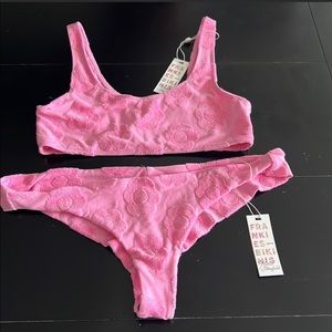 Frankie’s bikinis pink terry cloth swimsuit